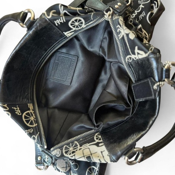 Coach Black & White Leather Shoulder Bag Y2K Graphic Print Statement Piece - Picture 5 of 5